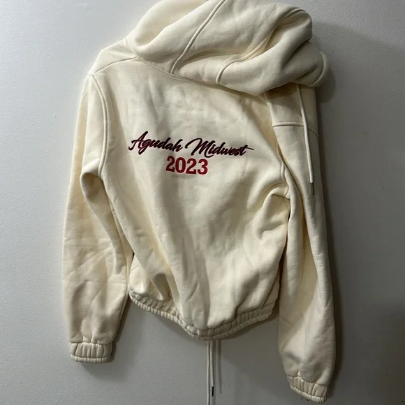 GENERIC Half-Zip Sherpa-Lined Hoodie Cream White SIZE SMALL Cozy Fall Walking - Picture 4 of 4